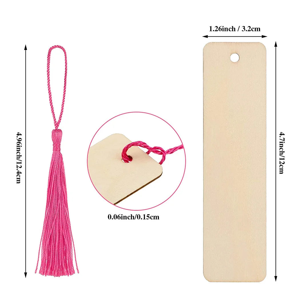 10/20/60pcs Bulk Wooden Bookmarks – Blank Hanging Labels with Tassel Ropes for DIY Crafts & Customization